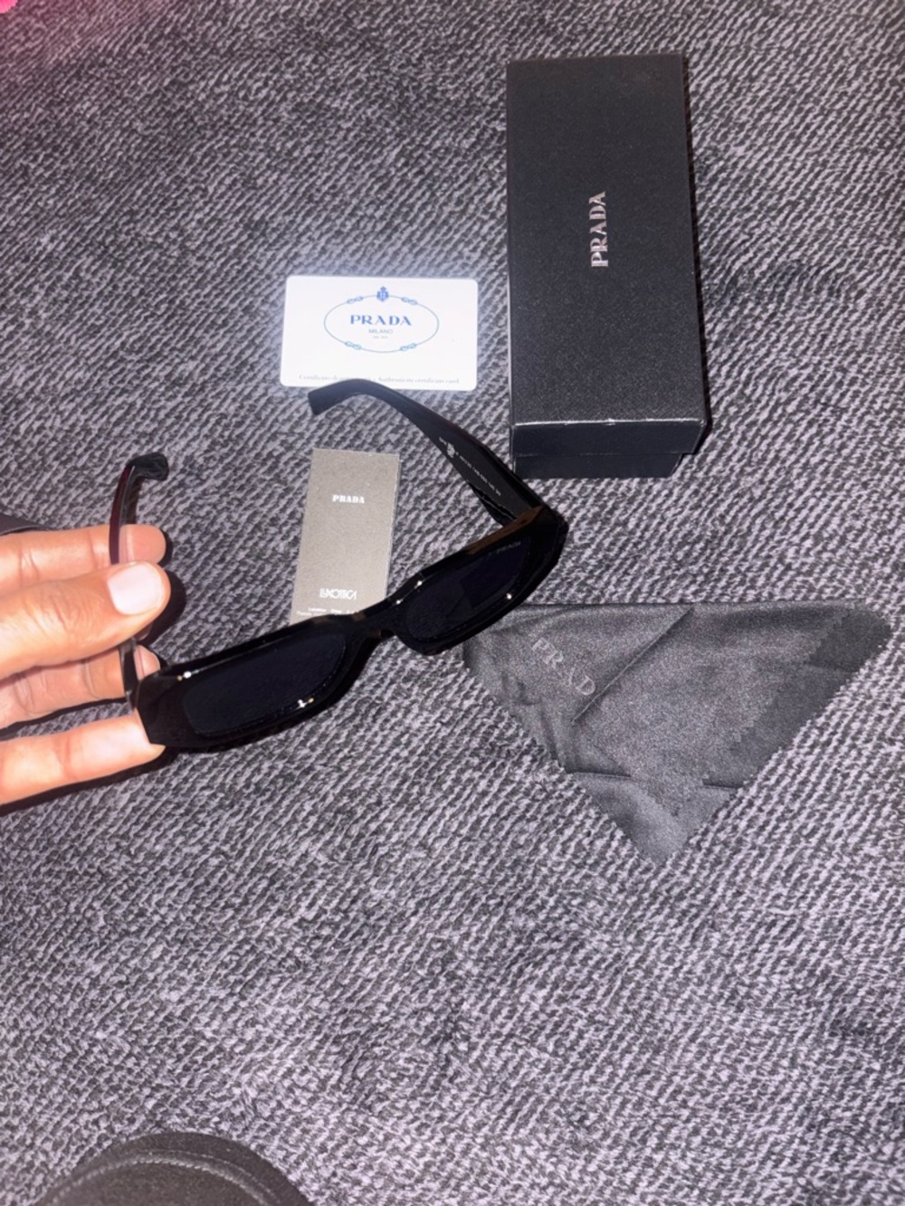 Authentic Prada Black Sunglasses Case and Accessories Set Unisex